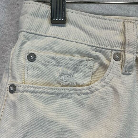 WE THE FREE Jean Mini Skirt Size 29 White Distressed Raw Cut Hem Button Fly - Picture 3 of 15